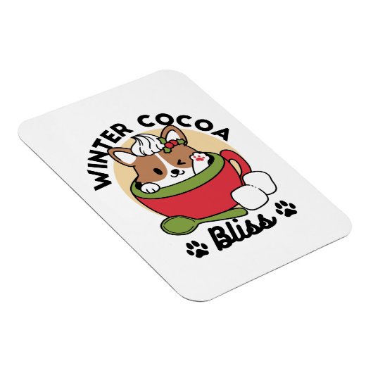 ウィンターココアブリス – 可愛い犬inマグカップデザイン マグネット (右側)