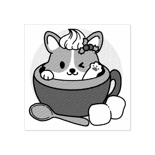 ウィンターココアブリス – 可愛い犬inマグカップデザイン ラバースタンプ (インプリント)