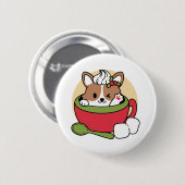 ウィンターココアブリス – 可愛い犬inマグカップデザイン 缶バッジ (正面&裏面)