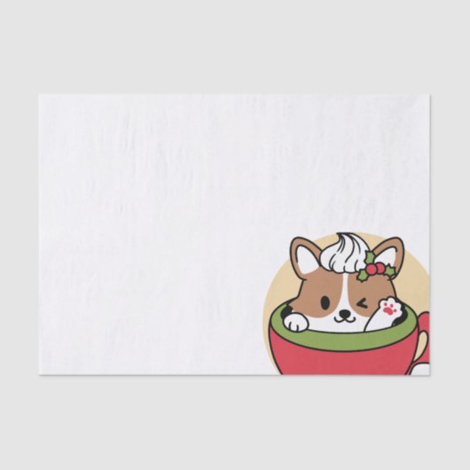 ウィンターココアブリス – 可愛い犬inマグカップデザイン 薄葉紙 (正面)