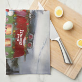 ウィンターコッカースパニエル犬キャラバンクリスマスアドベンチャー キッチンタオル (四つ折り)