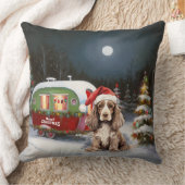 ウィンターコッカースパニエル犬キャラバンクリスマスアドベンチャー クッション (ブランケット)