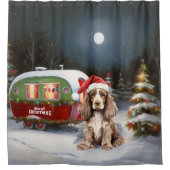 ウィンターコッカースパニエル犬キャラバンクリスマスアドベンチャー シャワーカーテン (正面)