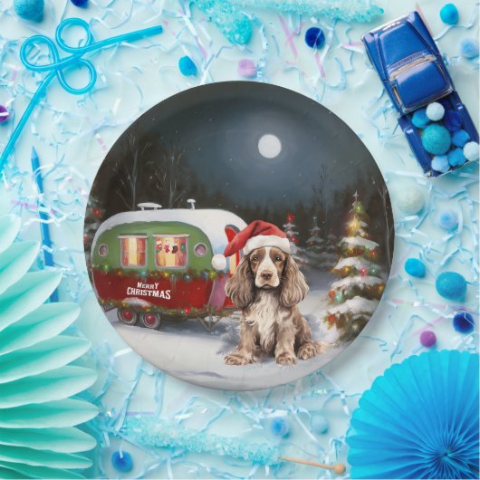 ウィンターコッカースパニエル犬キャラバンクリスマスアドベンチャー ペーパープレート (パーティー)