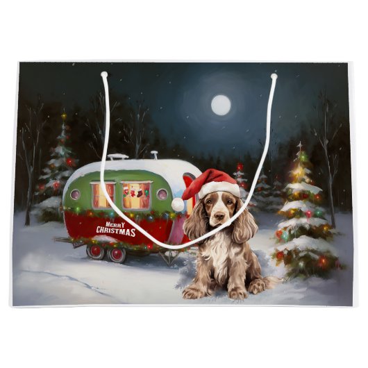 ウィンターコッカースパニエル犬キャラバンクリスマスアドベンチャー ラージペーパーバッグ (正面)