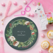 ウィンターコットンとグリーン結婚ズモングラム ペーパープレート (パーティー)