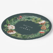 ウィンターコットンとグリーン結婚ズモングラム ペーパープレート (アングル)