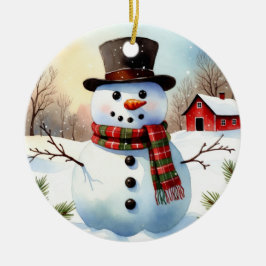 ウィンターコットンの雪だるまのクリスマスウォーターカラー セラミックオーナメント