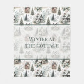 ウィンターコテージの雪景色の言葉 フリースブランケット (正面)
