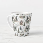 ウィンターコテージの雪景色パターン カフェラテマグ (左アングル)