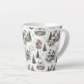 ウィンターコテージの雪景色パターン カフェラテマグ (右アングル)