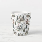 ウィンターコテージの雪景色パターン カフェラテマグ (正面)