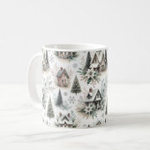 ウィンターコテージの雪景色パターン コーヒーマグカップ (正面左)