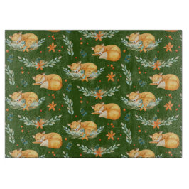 ウィンターコテージコアスリープキツネグリーンサービングトラ カッティングボード