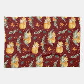 ウィンターコテージコアスリープキツネダークレッド キッチンタオル (横)