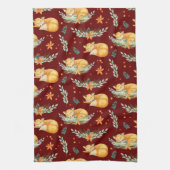 ウィンターコテージコアスリープキツネダークレッド キッチンタオル (縦)