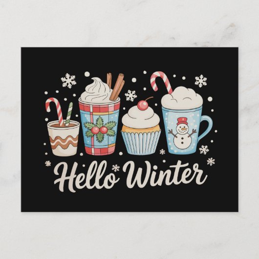 ウィンターコーヒースノーマンクリスマス シーズンポストカード (正面)
