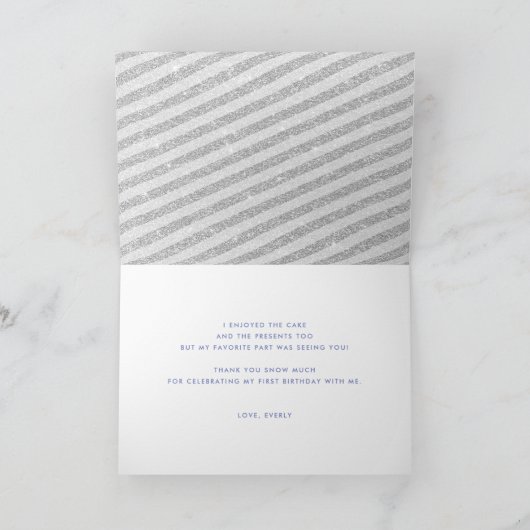 ウィンターサンキュー誕生日シルバーグリッタースノーフレーク サンキューカード (内部)