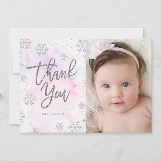 ウィンターサンキュー誕生日シルバーグリッター サンキューカード (正面)