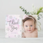 ウィンターサンキュー誕生日シルバーグリッター サンキューカード (スタンド正面)