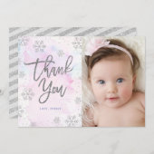 ウィンターサンキュー誕生日シルバーグリッター サンキューカード (正面/裏面)
