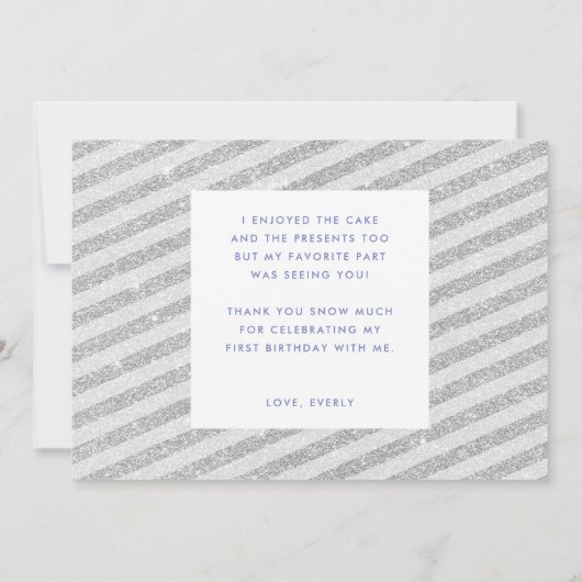 ウィンターサンキュー誕生日シルバーマゼンタグリッター サンキューカード (裏面)