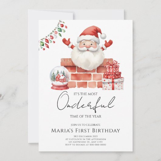 ウィンターサンタクリスマスハウス誕生日 招待状 (正面)