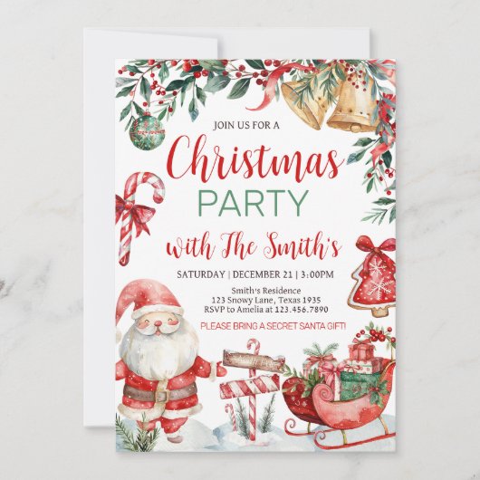ウィンターサンタクリスマスパーティの招待状 招待状 (正面)