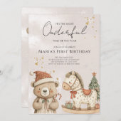 ウィンターサンタベアークリスマスハウス誕生日 招待状 (正面/裏面)