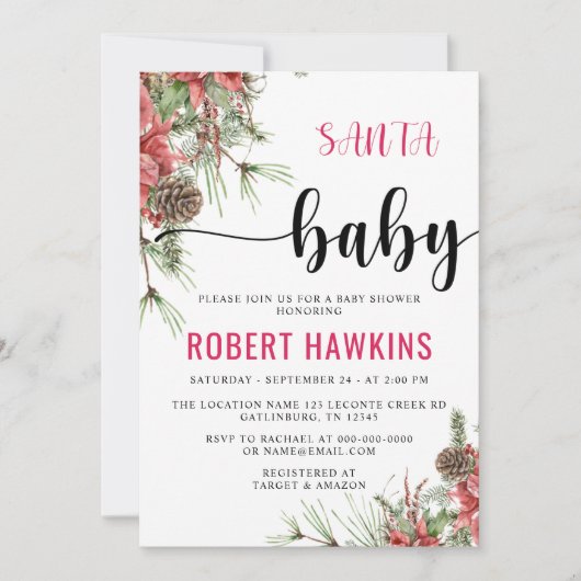 ウィンターサンタベビーベビーシャワー招待状 招待状 (正面)