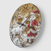 ウィンターサンタ&トナカイお祝い ラージ壁時計 (傾斜)