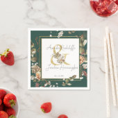 ウィンターシトラスボタニカル花模様 |グリーン結婚リー スタンダードカクテルナプキン (インサイチュ)