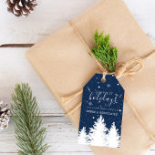 ウィンターシルエットツリーズホリデーパーソナライズされたブルー ギフトタグ