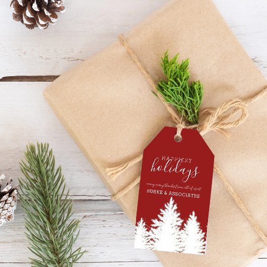 ウィンターシルエットツリーズホリデーパーソナライズされたレッド ギフトタグ