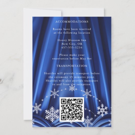 ウィンターシルクスノーフレークパール結婚フローラ 招待状 (裏面)