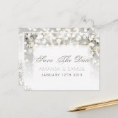 ウィンターシルバーと金ゴールドスパークル結婚式招待状 招待状