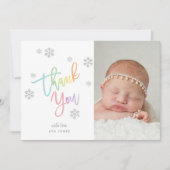 ウィンターシルバーグリッタースノーフレークありがとう写真 招待状 (正面)