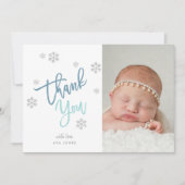 ウィンターシルバーグリッタースノーフレークありがとう写真 招待状 (正面)