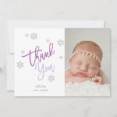 ウィンターシルバーグリッタースノーフレークありがとう写真 招待状 (正面)