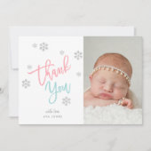 ウィンターシルバーグリッタースノーフレークありがとう写真 招待状 (正面)