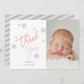 ウィンターシルバーグリッタースノーフレークありがとう写真 招待状 (正面/裏面)