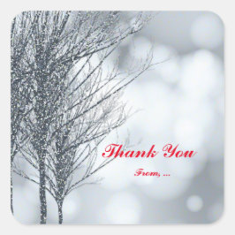 ウィンターシルバーグリッターツリーズホリデーパーティスティッカー スクエアシール