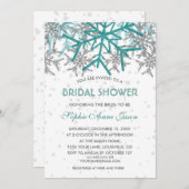 ウィンターシルバーターコイズスノーフレークブライダルシャワー 招待状 (正面/裏面)