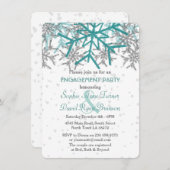 ウィンターシルバーターコイズスノーフレーク婚約パーティ 招待状 (正面/裏面)