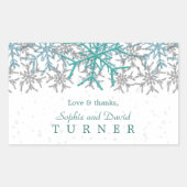 ウィンターシルバーターコイズ雪結婚片 長方形シール (正面)