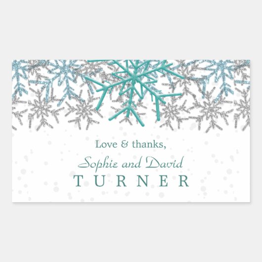 ウィンターシルバーターコイズ雪結婚片 長方形シール (正面)