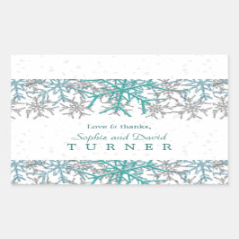 ウィンターシルバーターコイズ雪結婚片 長方形シール