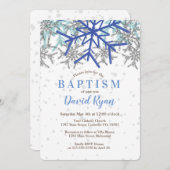 ウィンターシルバーネイビーブルースノーフレークバプテスマ招待状 招待状 (正面/裏面)