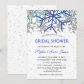 ウィンターシルバーネイビーブルースノーフレークブライダルシャワー 招待状 (正面/裏面)