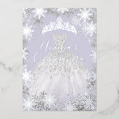 ウィンターシルバーパープルスノーフレークキンセアニェラ 箔招待状 (正面)
